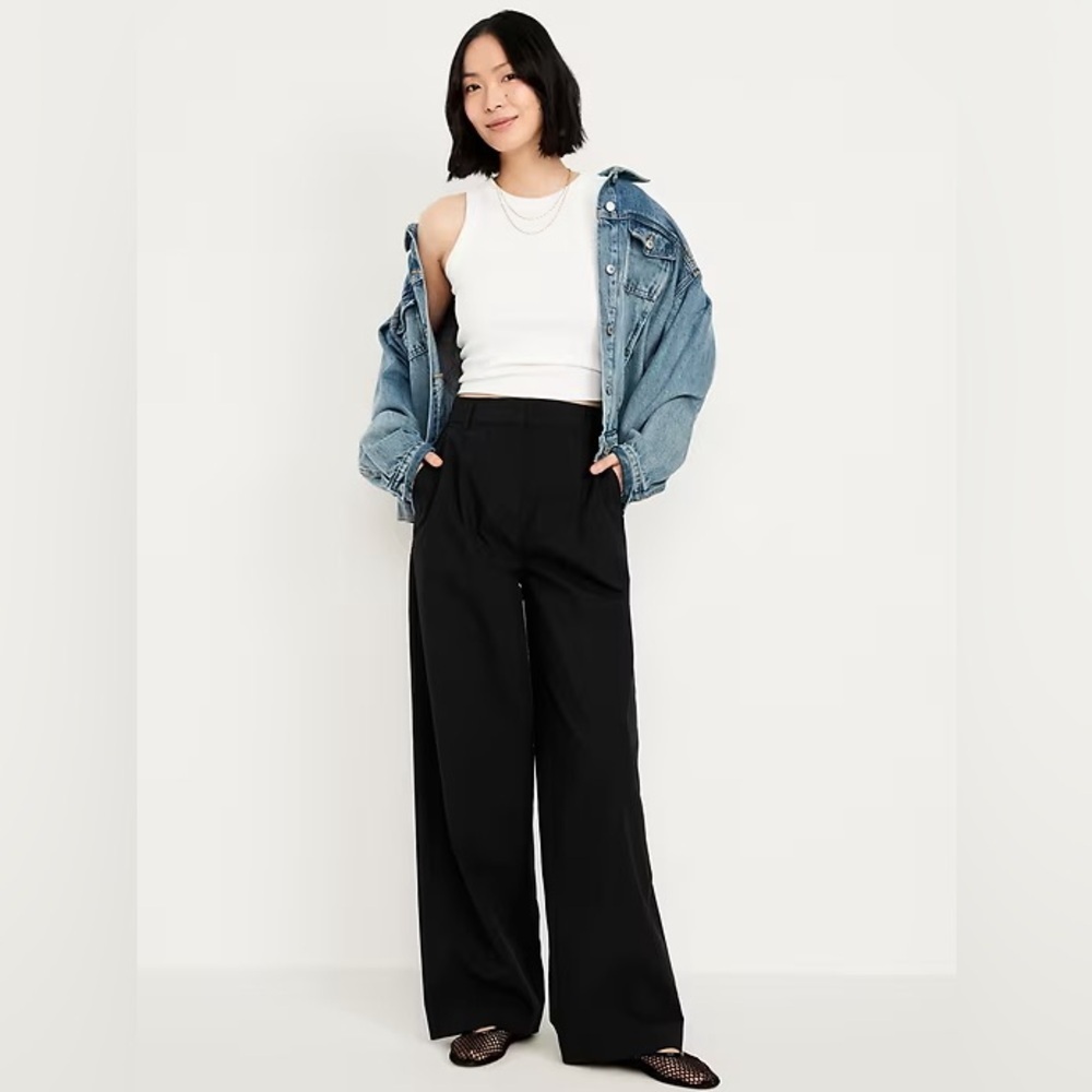 NWT! Old Navy Black Extra High-Waisted Poplin Taylor Wide-Leg Trouser Pants 🎲